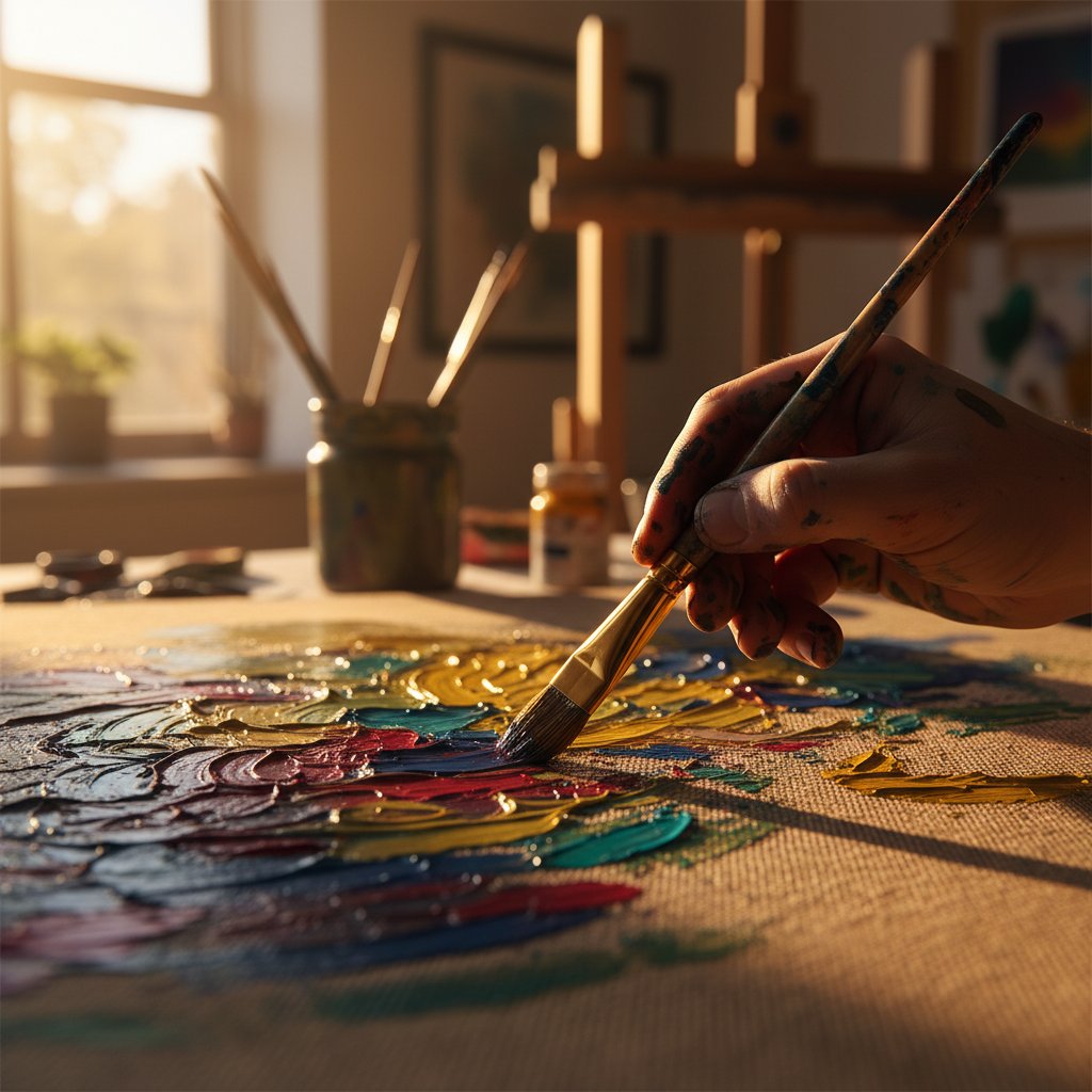 Students learning painting techniques in bright London studio